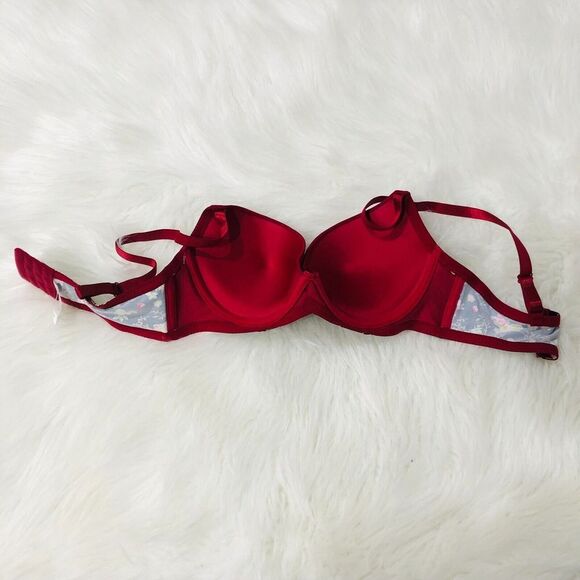 Pearlle Bra Solid Floral Underwire Full Coverage Black Red Size 34B NWT‎ - Picture 2 of 3